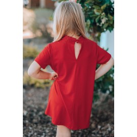 Red Dandelion Letters Print Keyhole Front T Shirt Dress