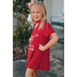 Red Dandelion Letters Print Keyhole Front T Shirt Dress