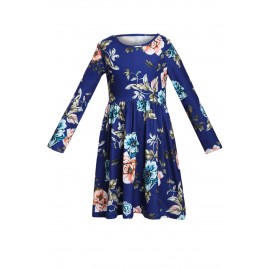 Floral Blue Swing Kids' Dress with Hidden Pockets