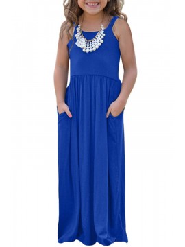 Blue Girls Suspender Pocket Dress