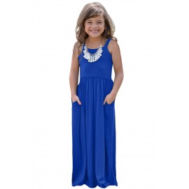 Blue Girls Suspender Pocket Dress