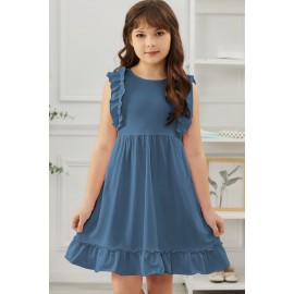 Blue Ruffled Empire Waist Pleated Flowy Kid Dress