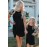 Black Leopard Striped Splicing Twist Knot Kids Dress