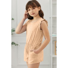 Apricot Ruffled Sleeveless Little Girl Romper