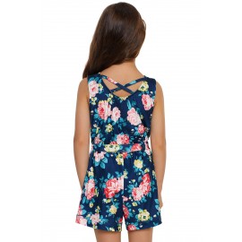 Blue Floral Romper for Little Girls