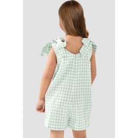 Green Little Girls Gingham Romper