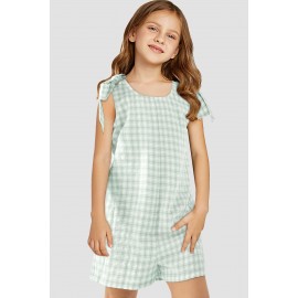 Green Little Girls Gingham Romper
