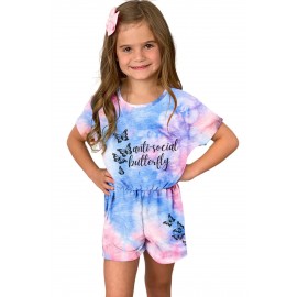 Sky Blue Anti-social Butterfly Tie Dye Print Girl's Romper