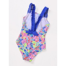 Multicolored Little Girls’ Flower Print One Piece Swimsuit