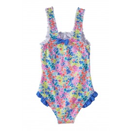 Multicolored Bow Ruffle Girls’ One Piece Swimsuit