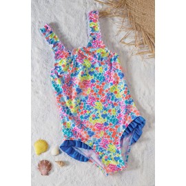 Multicolored Bow Ruffle Girls’ One Piece Swimsuit