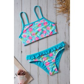 Blue Floral Strappy Little Girls’ Tankini Set