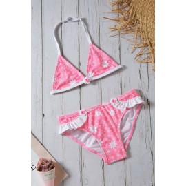 Pink Floral Halter Bathing Suit for Girls