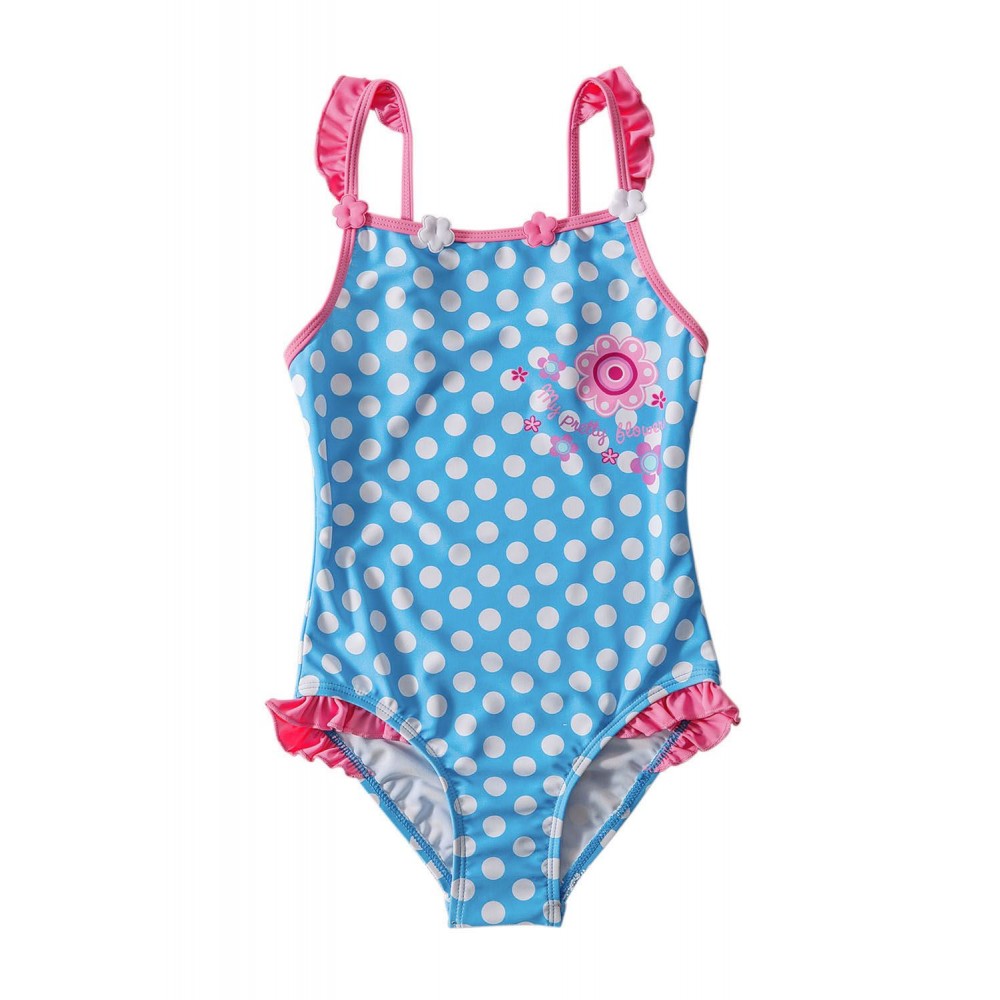 Blue White Polka Dot One Piece Swimsuit for Kids