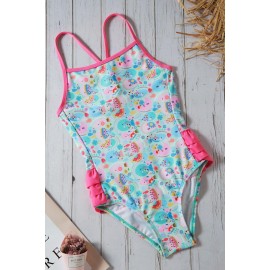 Girls’ Cartoon Fish World Ruffle Back Teddy Swimsuit