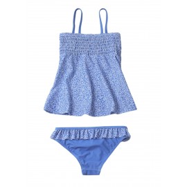 Blue Printed Kid Girls Tankini Swimwear