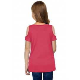 Rose Butterfly Print Cold Shoulder Girl's T Shirt