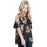 Black Ruffled Cold Shoulder Floral Girls' Top