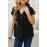 Black Roll up Short Sleeve Girls' Top with Buttons