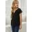 Black Roll up Short Sleeve Girls' Top with Buttons