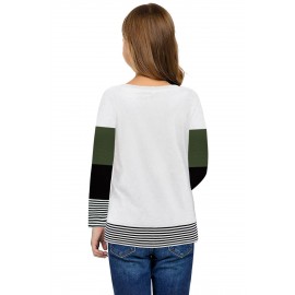 Green Colorblock Pullover Little Girl Long Sleeve Top