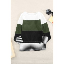 Green Colorblock Pullover Little Girl Long Sleeve Top