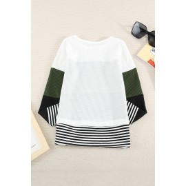 Green Colorblock Pullover Little Girl Long Sleeve Top