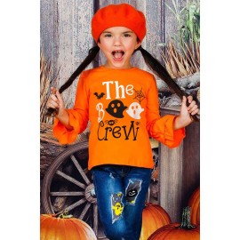 Halloween The Boo Crew Long Ruffle Sleeve Girls Top