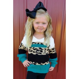 Girl's Turquoise Leopard Knitted Sweater