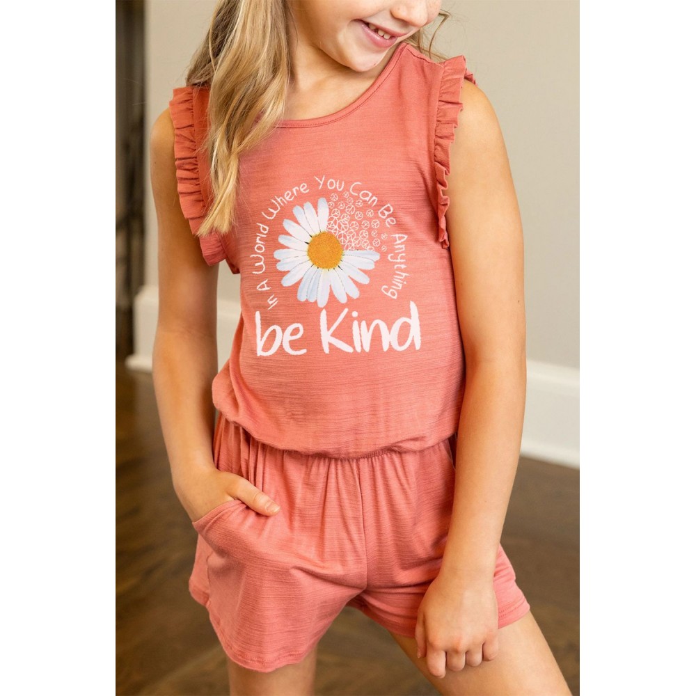 Red Be Kind Daisy Graphic Ruffle Sleeved Kids Playsuit Red Be Kind Daisy Graphic Ruffle Sleeved Kids Playsuit
