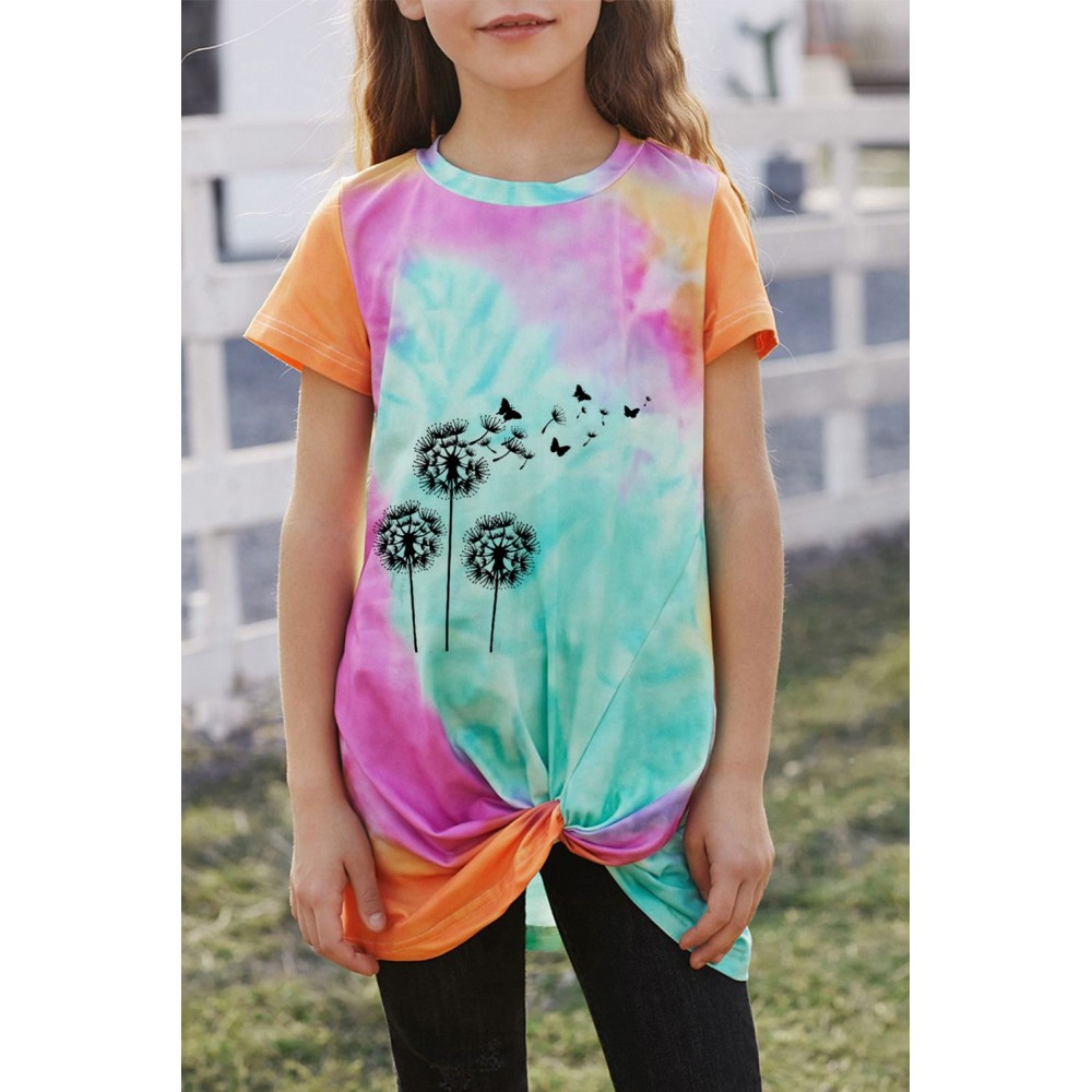 Orange Dandelion Butterfly Tie-dye Twisted Little Girl Top Orange Dandelion Butterfly Tie-dye Twisted Little Girl Top